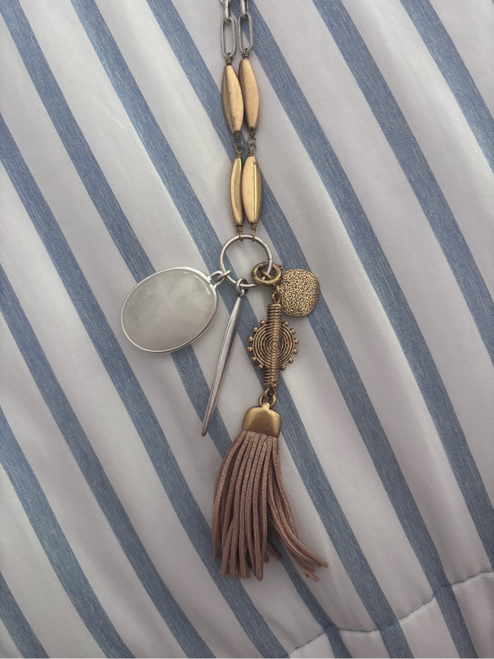 Stella & Dot Boho Charm Tassel Necklace — Silver & Gold Mixed Metal